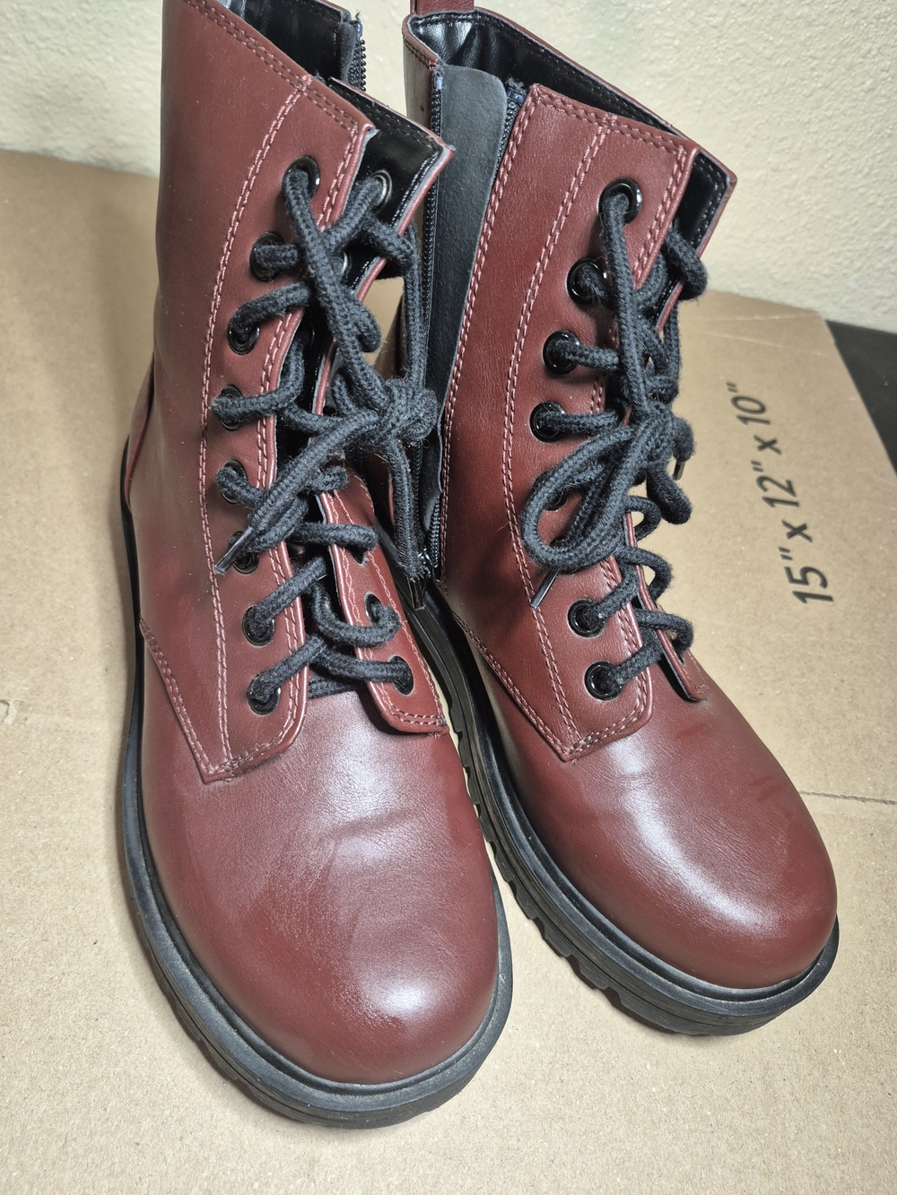 Soda Burgundy Lace-Up Combat Boots
